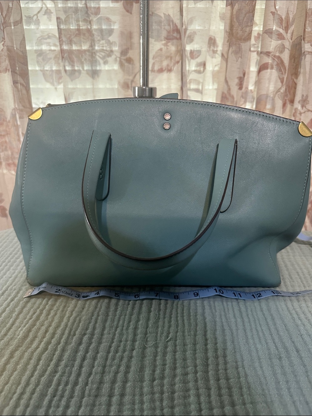 Coach Structured Green purse with Gold Corner Accents